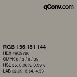 Color code: RGB 156 151 144 | qconv.com