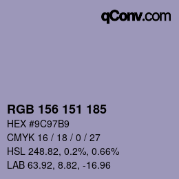 Código de color: RGB 156 151 185 | qconv.com