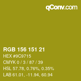 カラーコード: RGB 156 151 21 | qconv.com