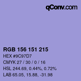 Color code: RGB 156 151 215 | qconv.com