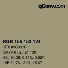 Color code: RGB 156 153 124 | qconv.com