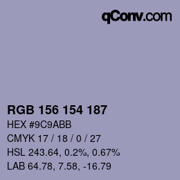 カラーコード: RGB 156 154 187 | qconv.com