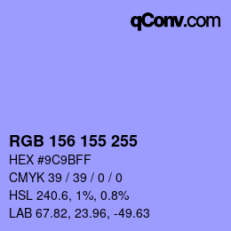 カラーコード: RGB 156 155 255 | qconv.com