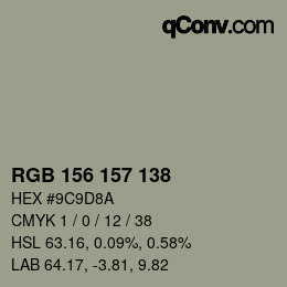 颜色代码: RGB 156 157 138 | qconv.com