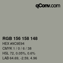 颜色代码: RGB 156 158 148 | qconv.com