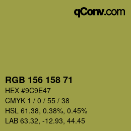 Color code: RGB 156 158 71 | qconv.com