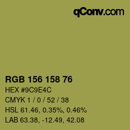 Color code: RGB 156 158 76 | qconv.com
