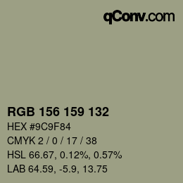 Color code: RGB 156 159 132 | qconv.com