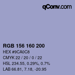 颜色代码: RGB 156 160 200 | qconv.com