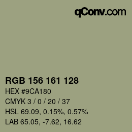 Color code: RGB 156 161 128 | qconv.com