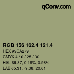 カラーコード: RGB 156 162.4 121.4 | qconv.com