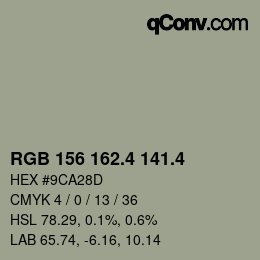 カラーコード: RGB 156 162.4 141.4 | qconv.com
