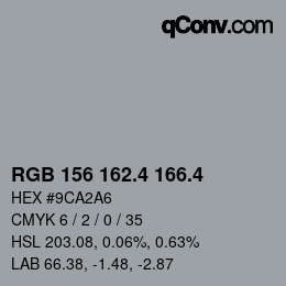 カラーコード: RGB 156 162.4 166.4 | qconv.com
