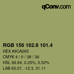 カラーコード: RGB 156 162.8 101.4 | qconv.com