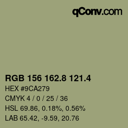 カラーコード: RGB 156 162.8 121.4 | qconv.com