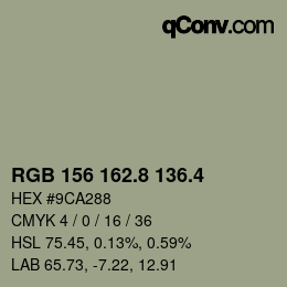 カラーコード: RGB 156 162.8 136.4 | qconv.com