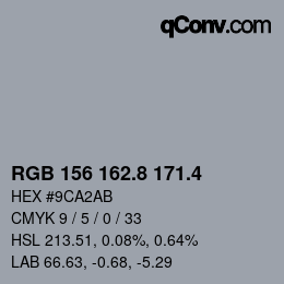 カラーコード: RGB 156 162.8 171.4 | qconv.com