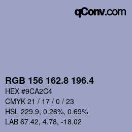 カラーコード: RGB 156 162.8 196.4 | qconv.com