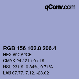 カラーコード: RGB 156 162.8 206.4 | qconv.com