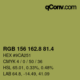カラーコード: RGB 156 162.8 81.4 | qconv.com