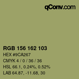 Color code: RGB 156 162 103 | qconv.com