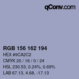カラーコード: RGB 156 162 194 | qconv.com