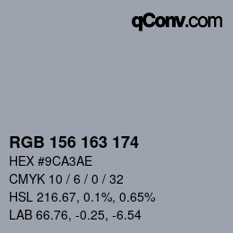 カラーコード: RGB 156 163 174 | qconv.com