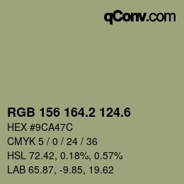カラーコード: RGB 156 164.2 124.6 | qconv.com
