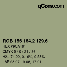 カラーコード: RGB 156 164.2 129.6 | qconv.com