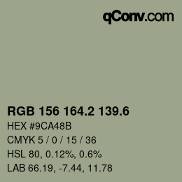 カラーコード: RGB 156 164.2 139.6 | qconv.com