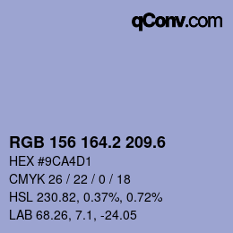 カラーコード: RGB 156 164.2 209.6 | qconv.com
