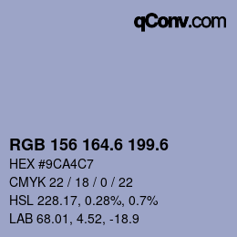 カラーコード: RGB 156 164.6 199.6 | qconv.com