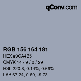 颜色代码: RGB 156 164 181 | qconv.com