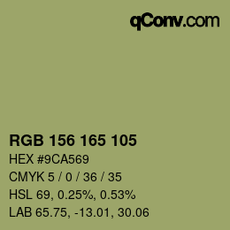 Color code: RGB 156 165 105 | qconv.com