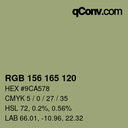 Color code: RGB 156 165 120 | qconv.com