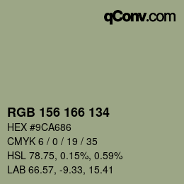 Color code: RGB 156 166 134 | qconv.com