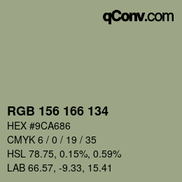 Color code: RGB 156 166 134 | qconv.com