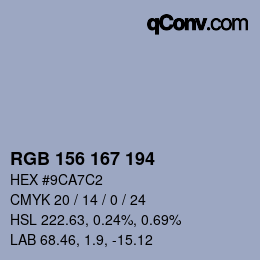 カラーコード: RGB 156 167 194 | qconv.com