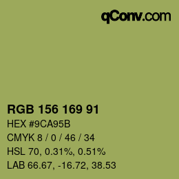 颜色代码: RGB 156 169 91 | qconv.com