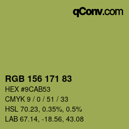Color code: RGB 156 171 83 | qconv.com