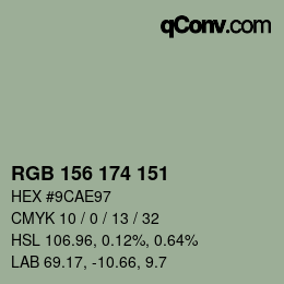 Color code: RGB 156 174 151 | qconv.com