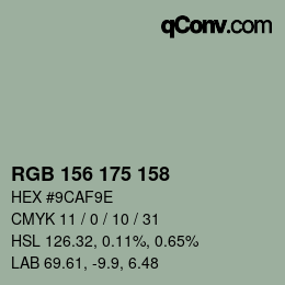 Color code: RGB 156 175 158 | qconv.com
