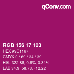 Color code: RGB 156 17 103 | qconv.com