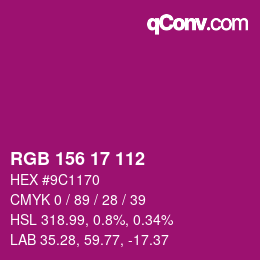 颜色代码: RGB 156 17 112 | qconv.com
