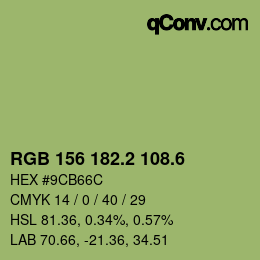 カラーコード: RGB 156 182.2 108.6 | qconv.com