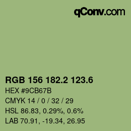 カラーコード: RGB 156 182.2 123.6 | qconv.com