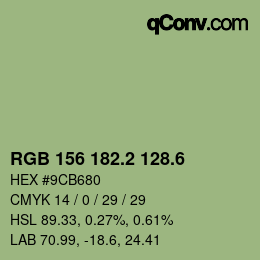 カラーコード: RGB 156 182.2 128.6 | qconv.com