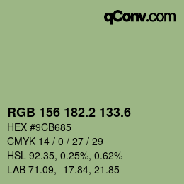 カラーコード: RGB 156 182.2 133.6 | qconv.com