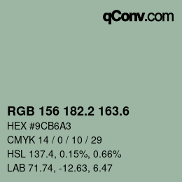 カラーコード: RGB 156 182.2 163.6 | qconv.com