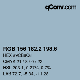 カラーコード: RGB 156 182.2 198.6 | qconv.com